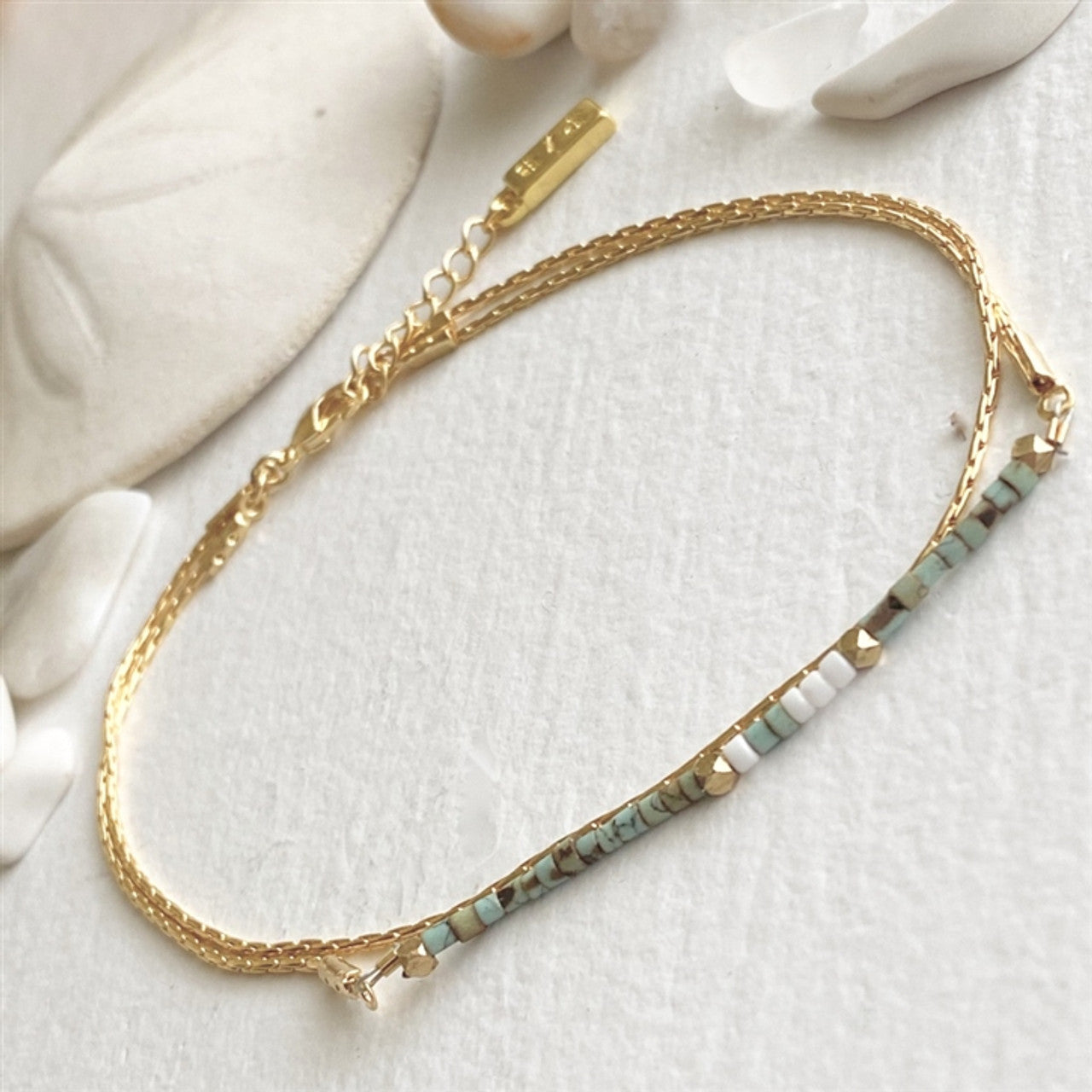Thomson Hand Beaded Layered Anklet - Turquoise