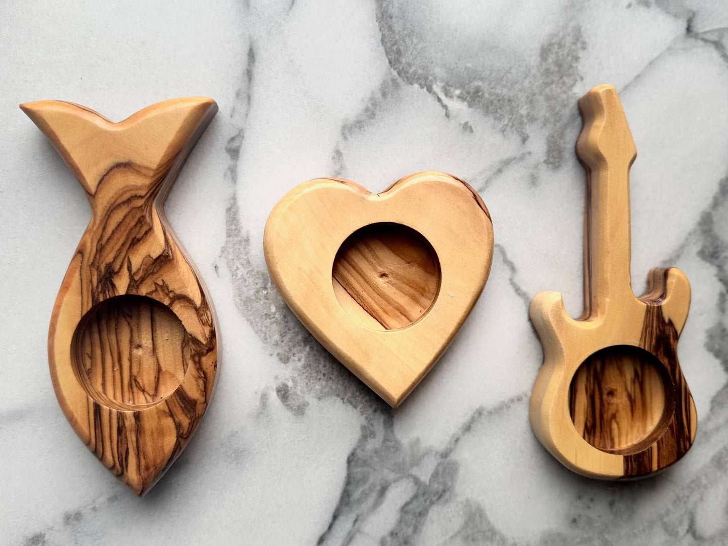 Olive wood Candle Holders - hand carved in Bethlehem