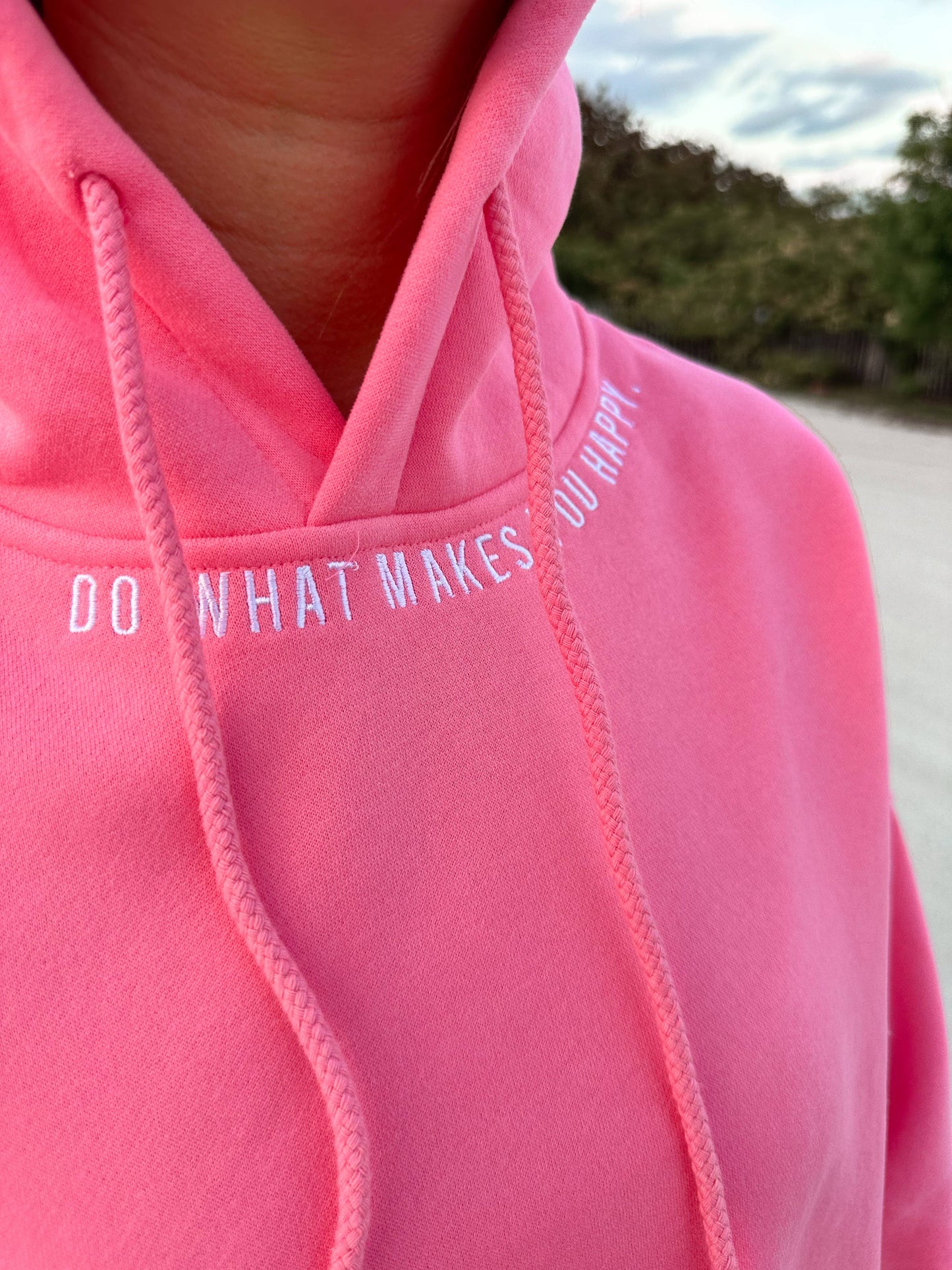 Do What Makes You Happy Embroider Hoodie - Hibiscus Pink