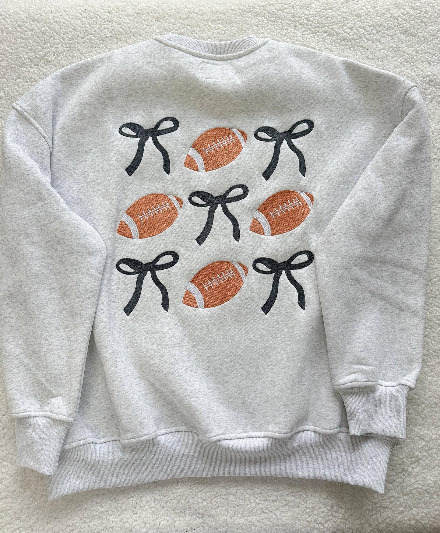 Game Day Embroider Football Bows Sweatshirt - Pearl Grey