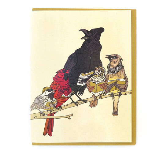 Caroling Christmas Bird Card