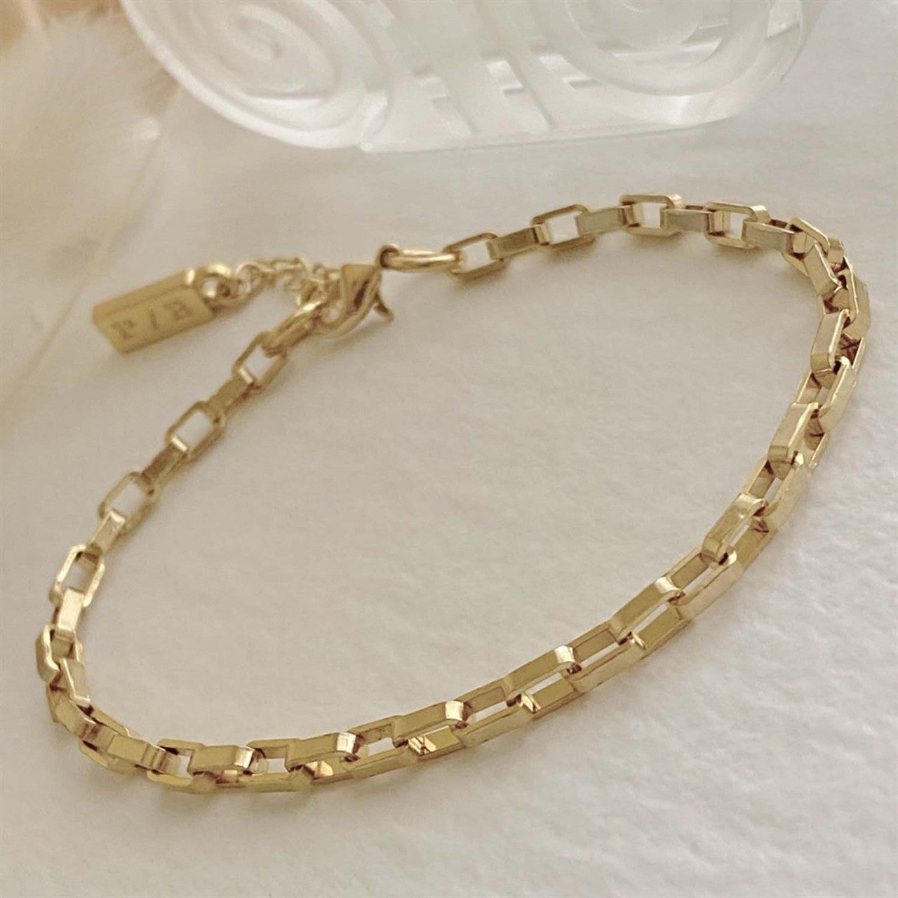 Dua Rectangular Box Chain Anklet - Gold