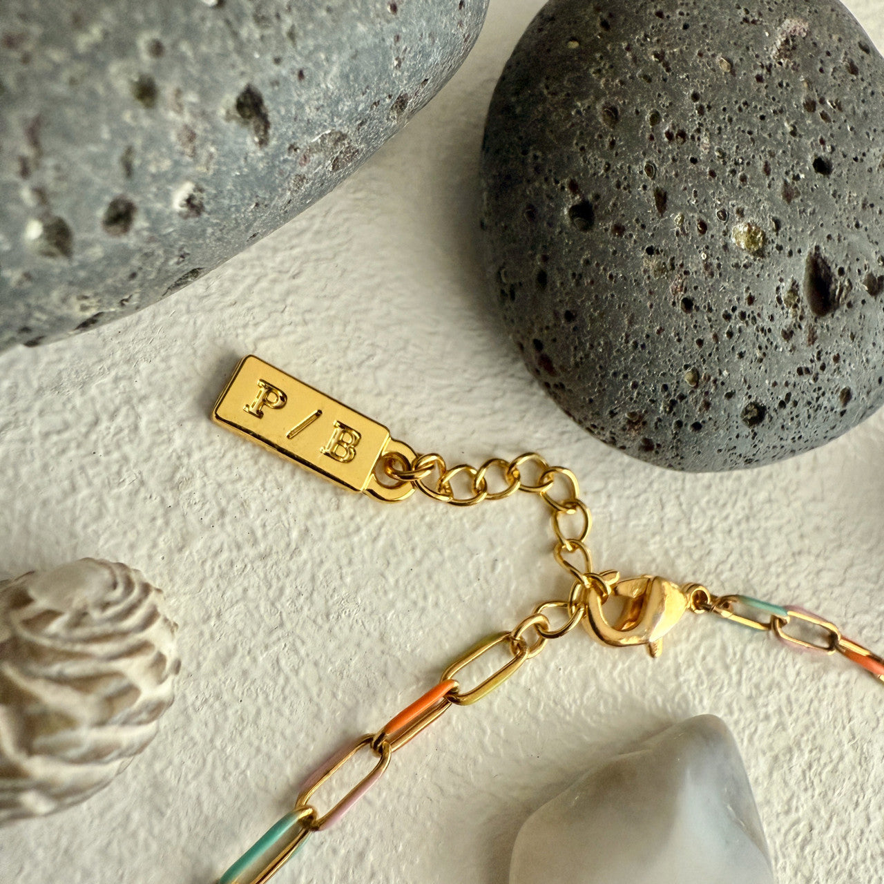 Bayside Paperclip Chain Anklet in Enamel + Gold