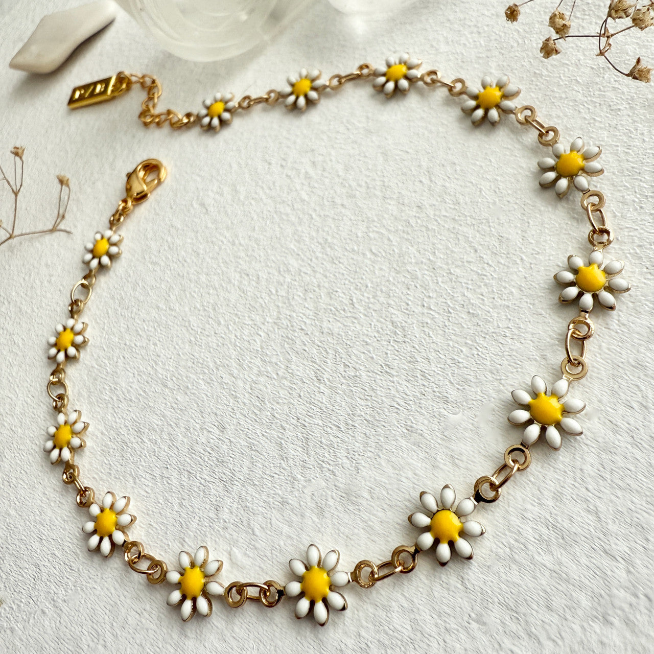 Daisy Jane Flower Chain Anklet in Enamel & Gold