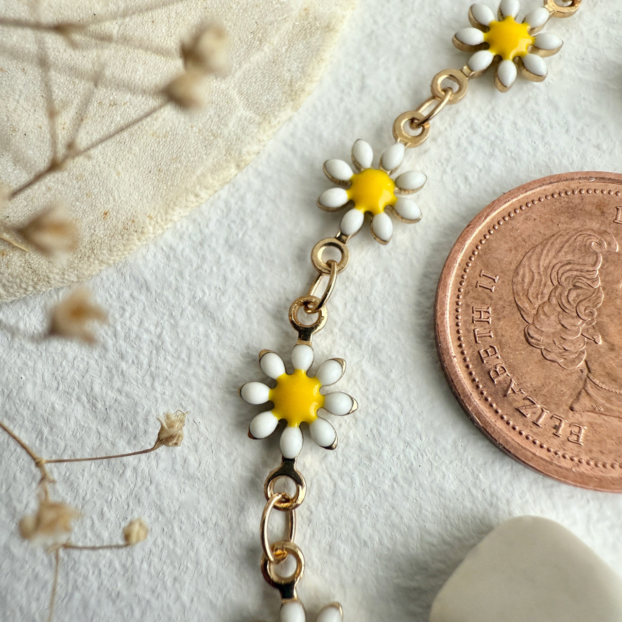 Daisy Jane Flower Chain Anklet in Enamel & Gold