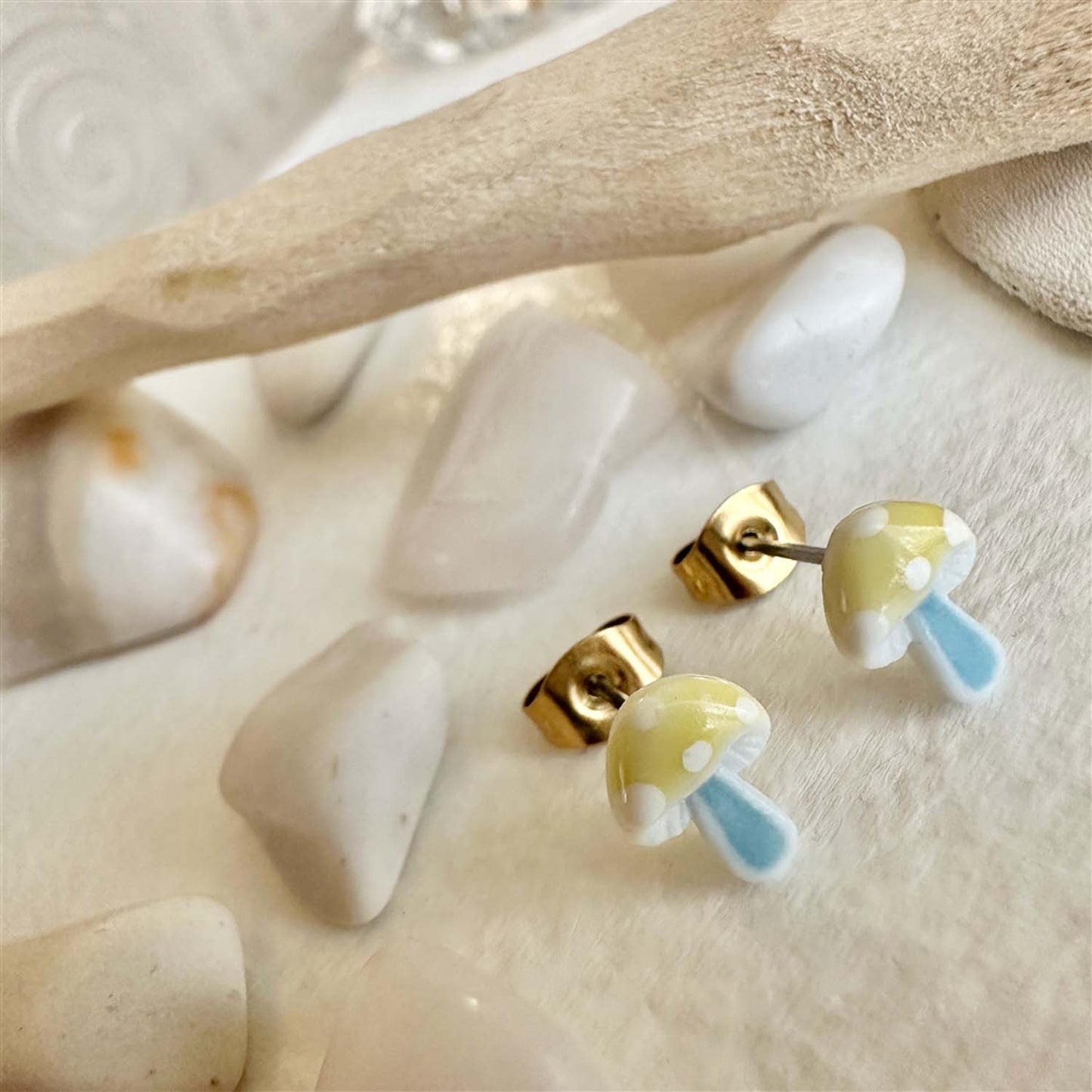 Agaric - Porcelain Mushroom Stud Earrings in Yellow