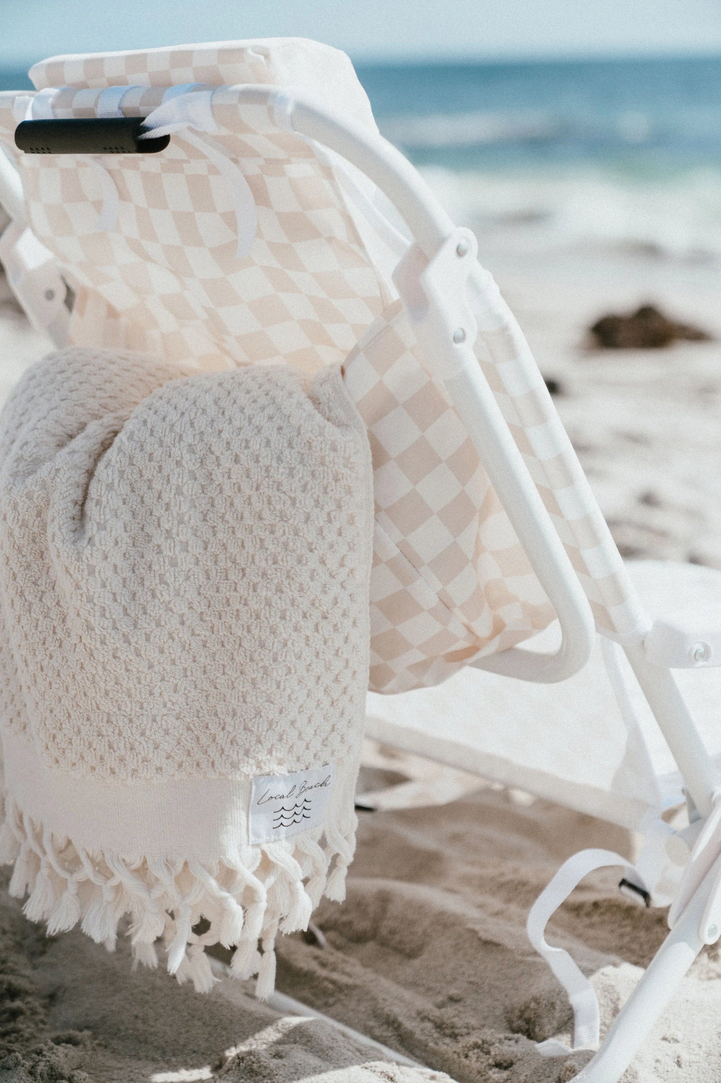 Checker Backpack Reclining Beach Chair - Sand