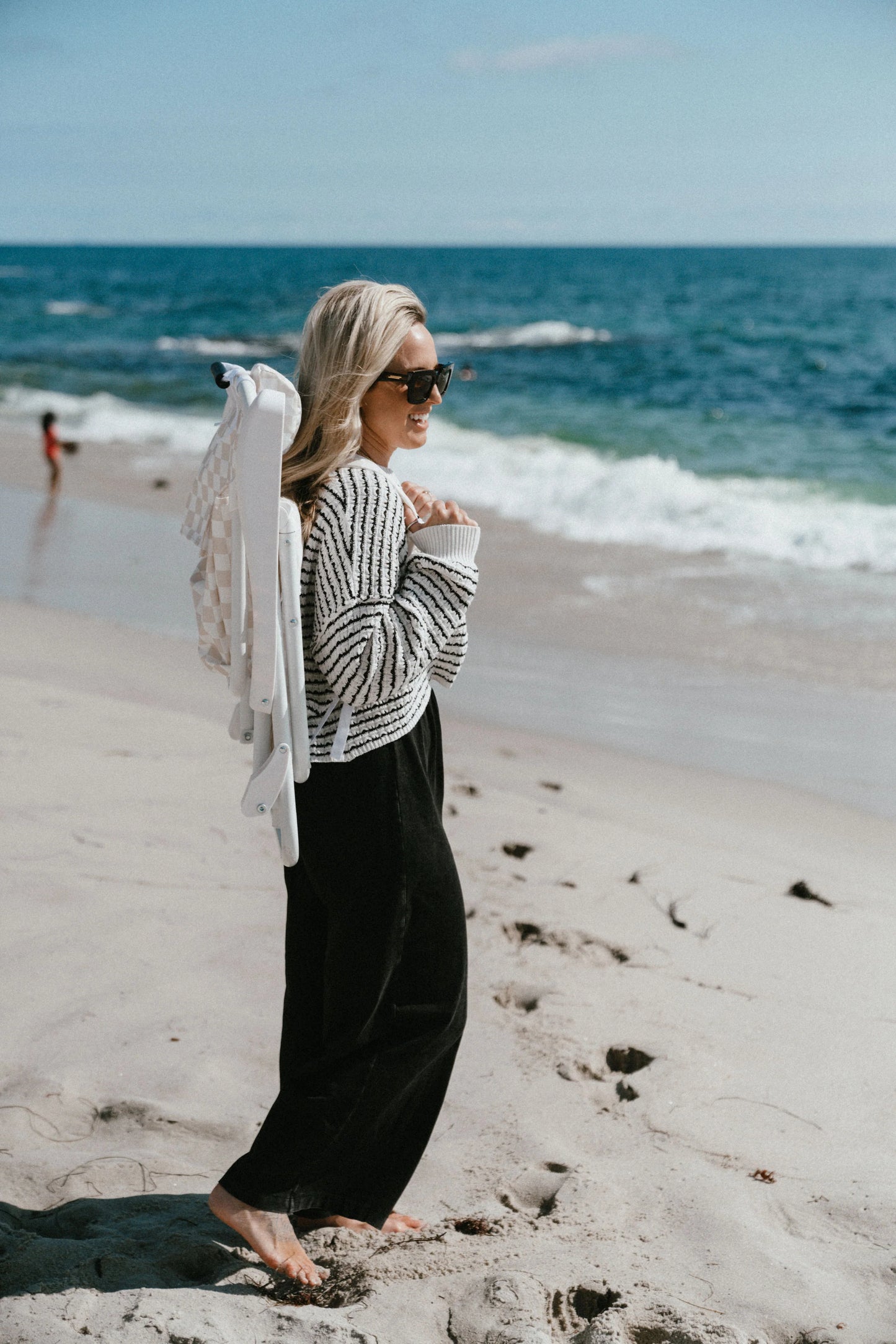 Checker Backpack Reclining Beach Chair - Sand