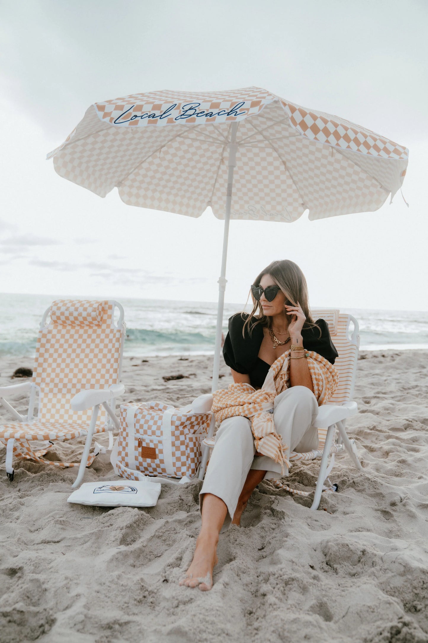 Checker Backpack Reclining Beach Chair - Sand