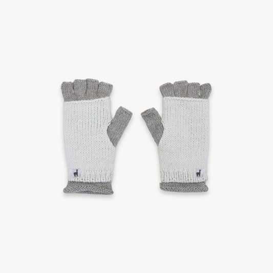 Alpaca Double Layered Fingerless Gloves - Beige / White