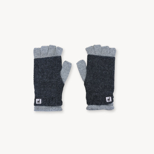 Alpaca Double Layered Fingerless Gloves - Grey / Charcoal