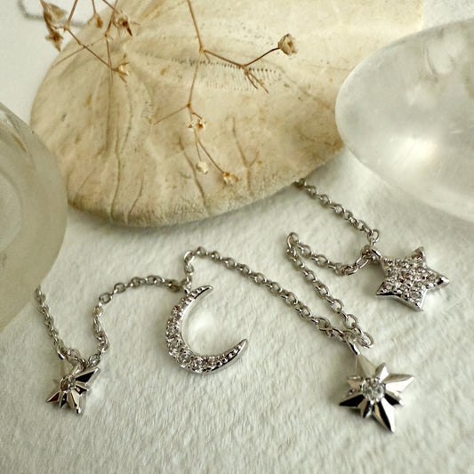 Andromeda Stars & Moon Charm Necklace in Silver