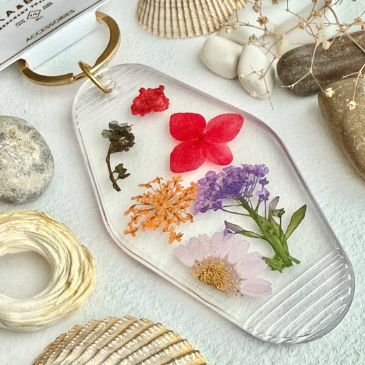 Ashbury Pressed Flowers Keychain - Pink Purple