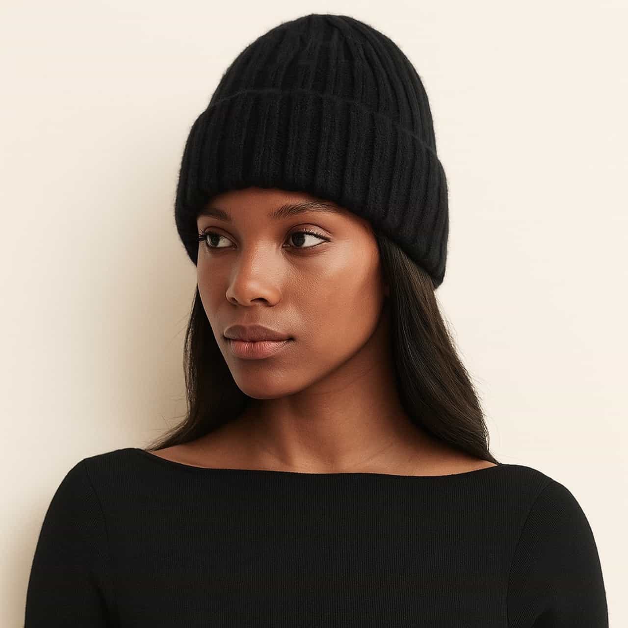 Aspen - Cashmere Blend Ribbed Toque - Black