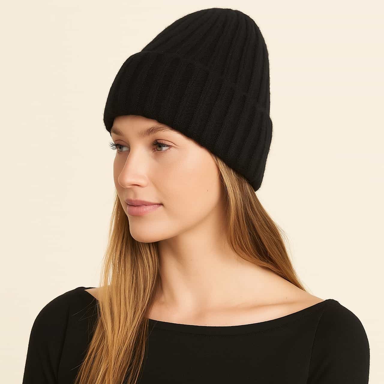 Aspen - Cashmere Blend Ribbed Toque - Black