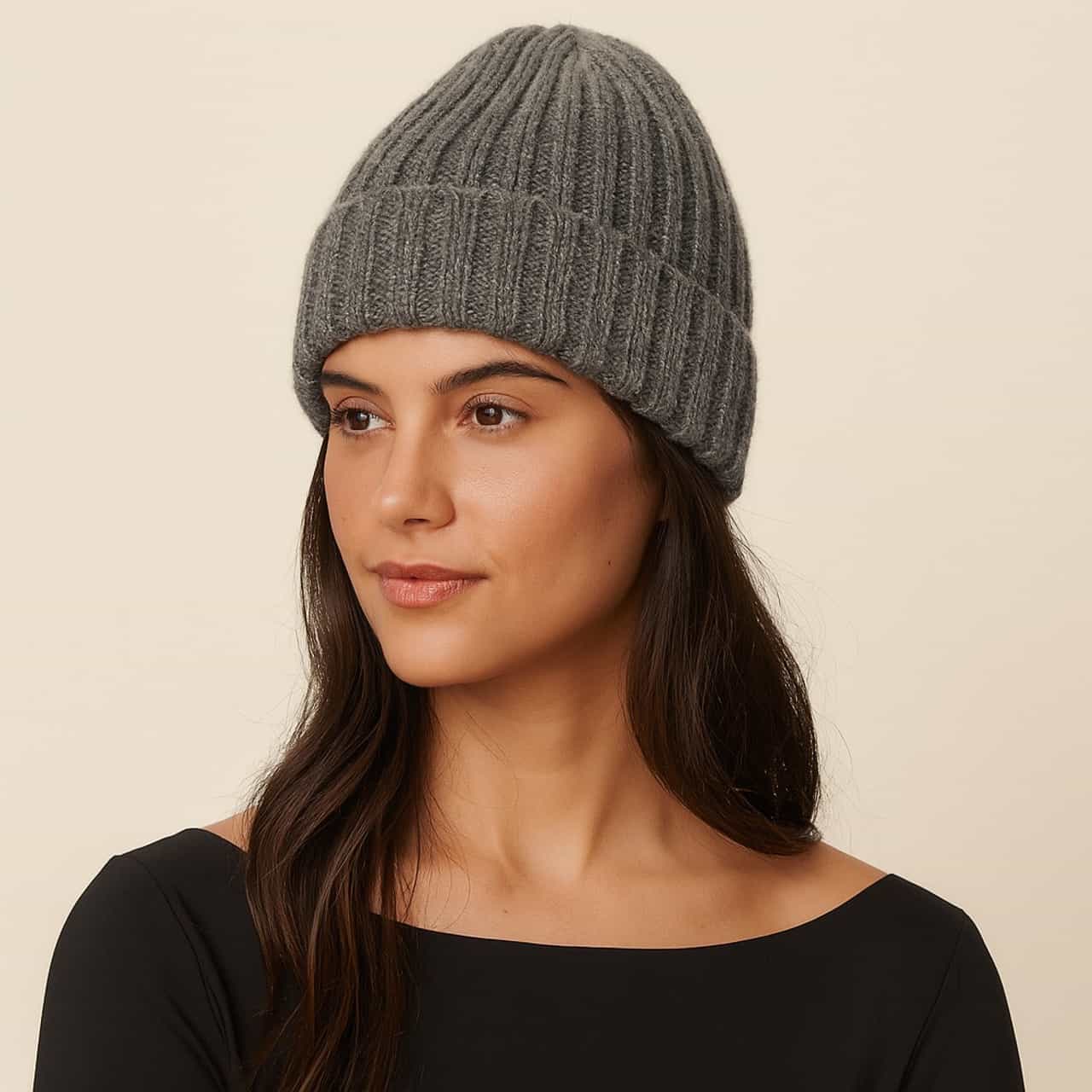 Aspen - Cashmere Blend Ribbed Toque - Slate