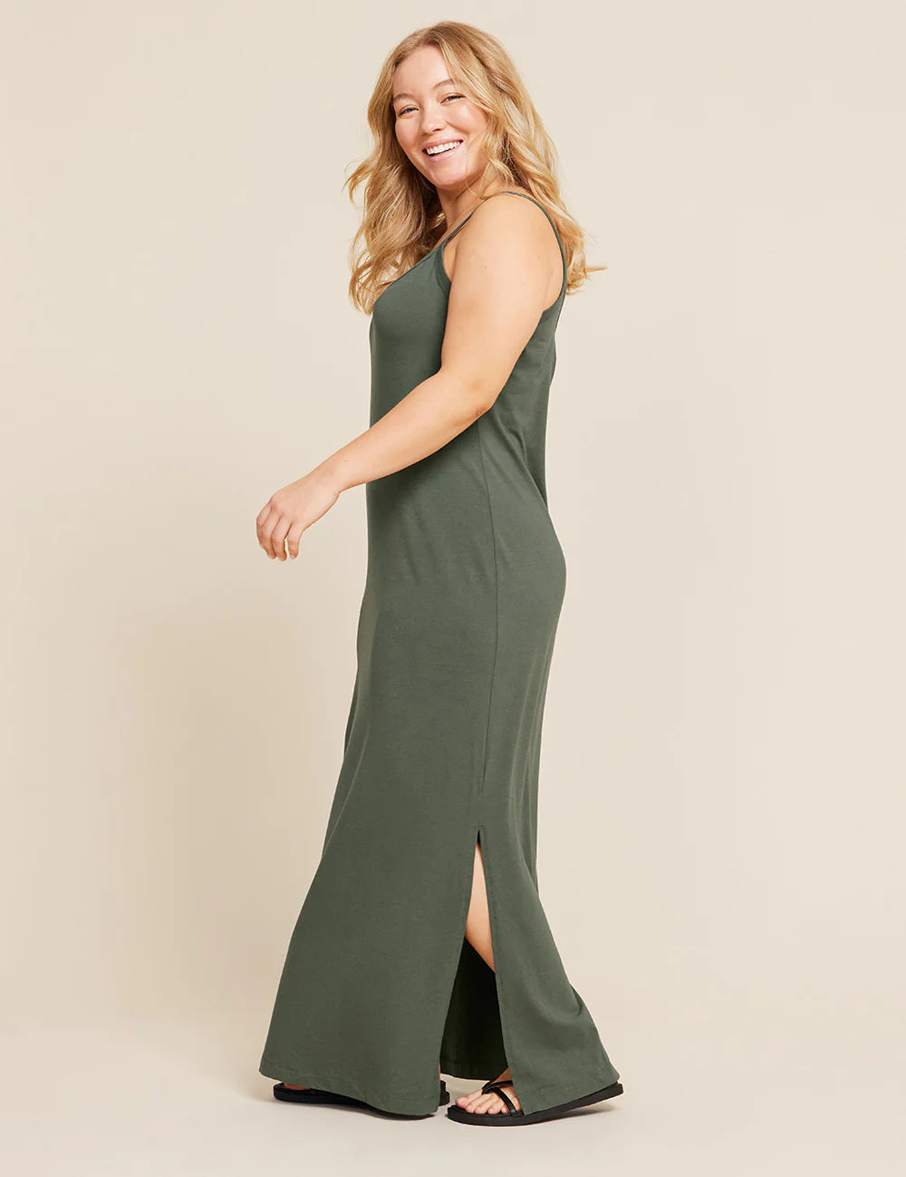 V-Neck Slip Dress - Moss