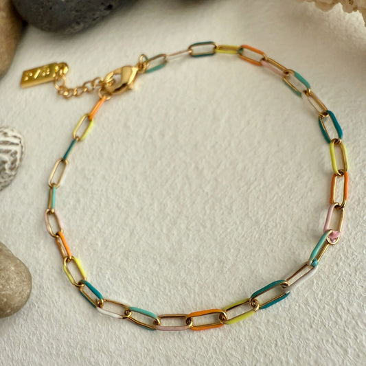Bayside Paperclip Chain Bracelet in Enamel & Gold