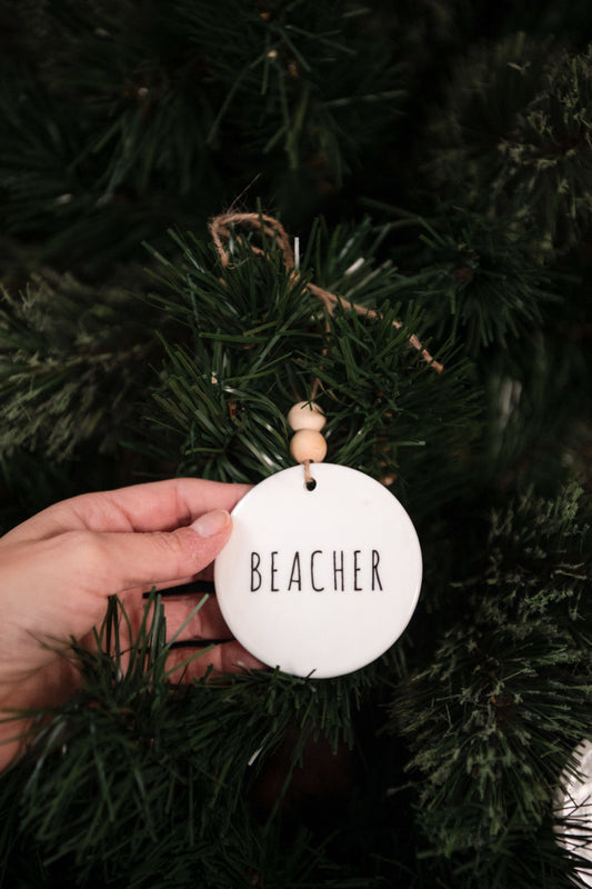 Beacher Ceramic Ornament with Wood Beads