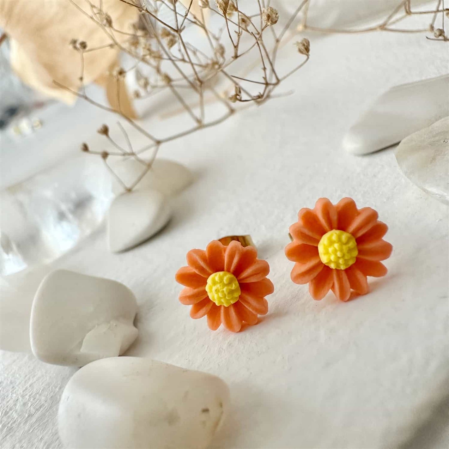 Bellis - Porcelain Daisy Stud Earrings in Orange