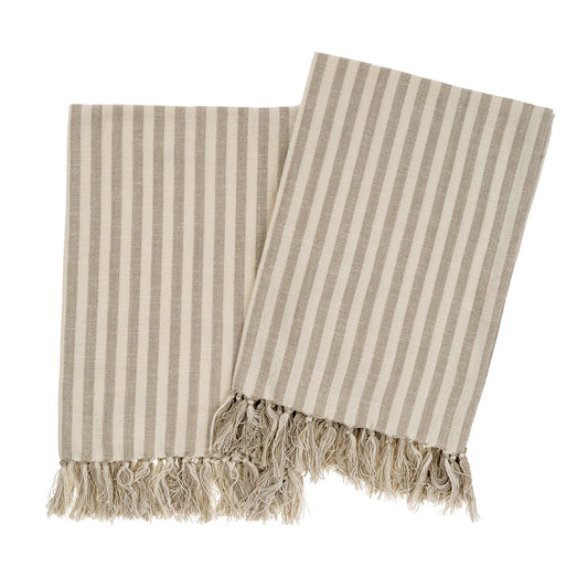 Bengal Stripe Hammam Hand Towels Set of 2 - Stone