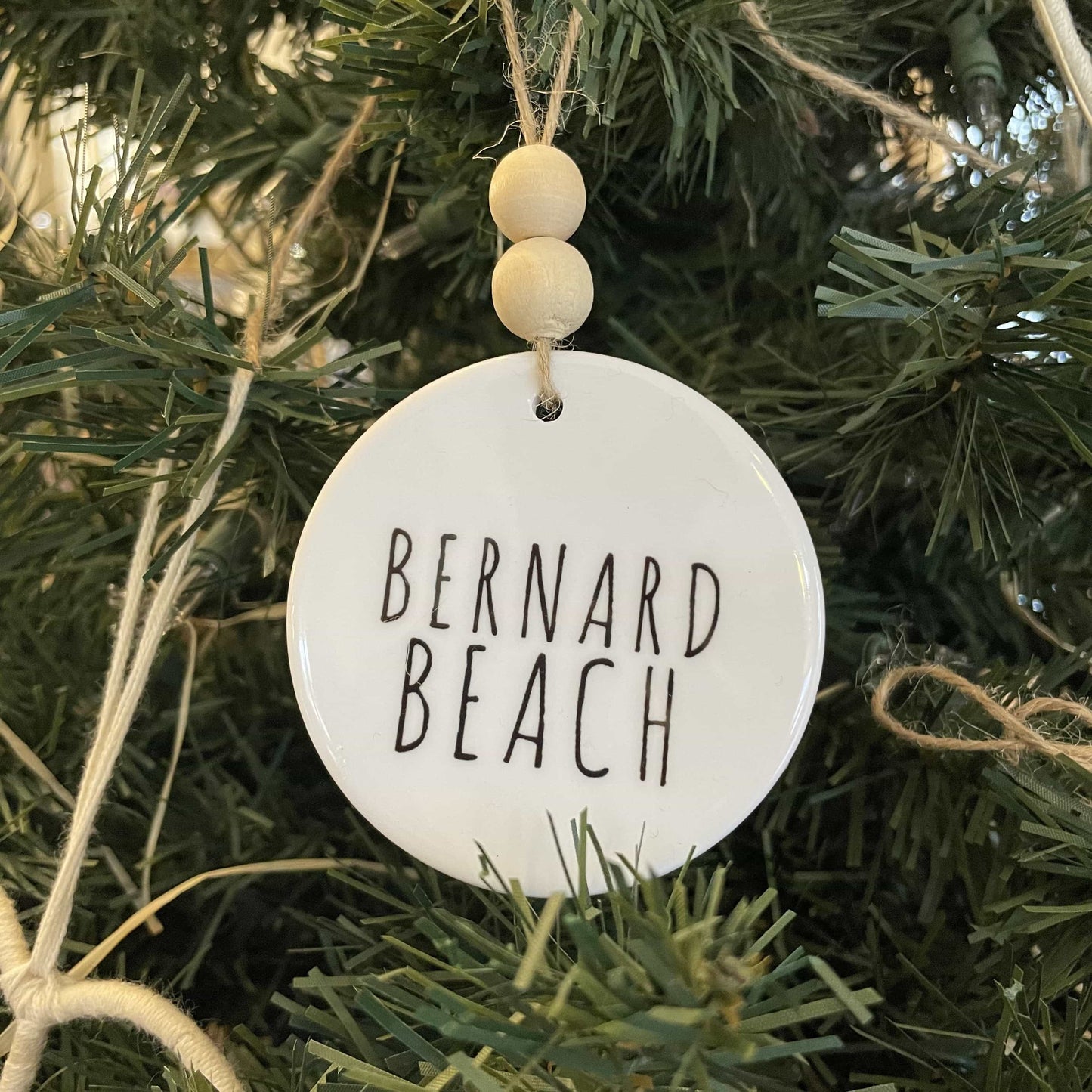 Bernard Beach Ceramic Ornament with Wood Beads