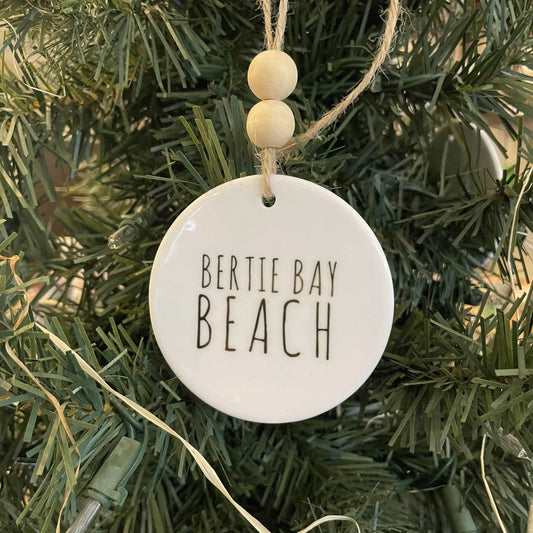 Bertie Bay Beach Ceramic Ornament with Wood Beads