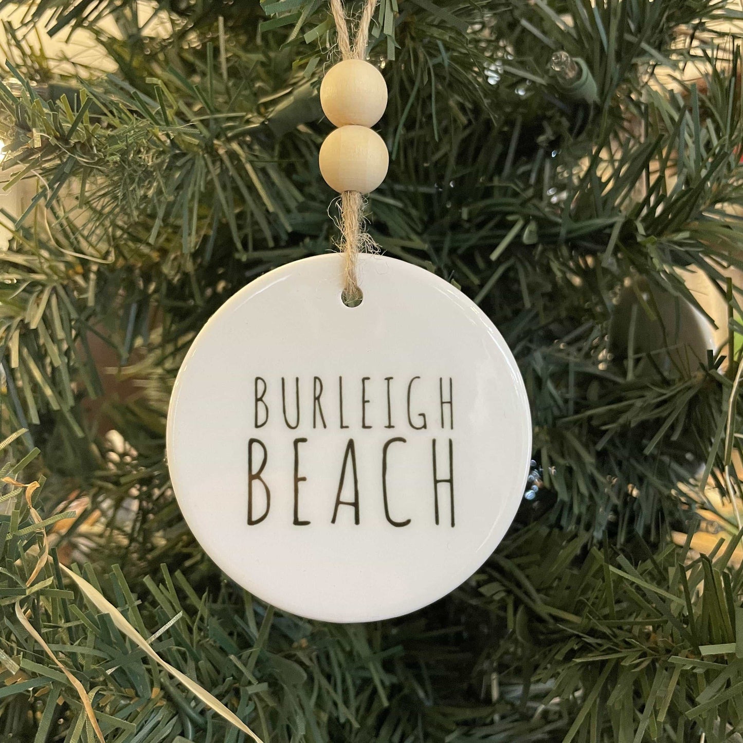 Burleigh Beach Ceramic Ornament with Wood Beads