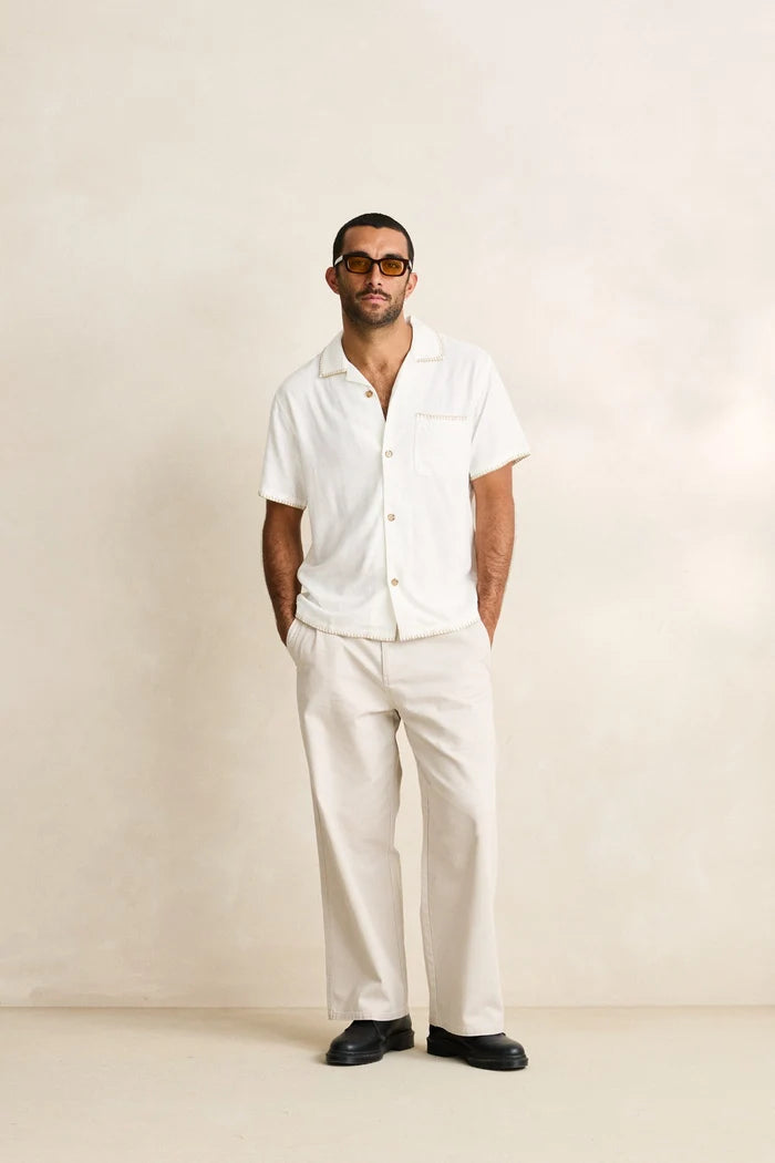 Linen Whip Stitch Ss Shirt - Vintage White