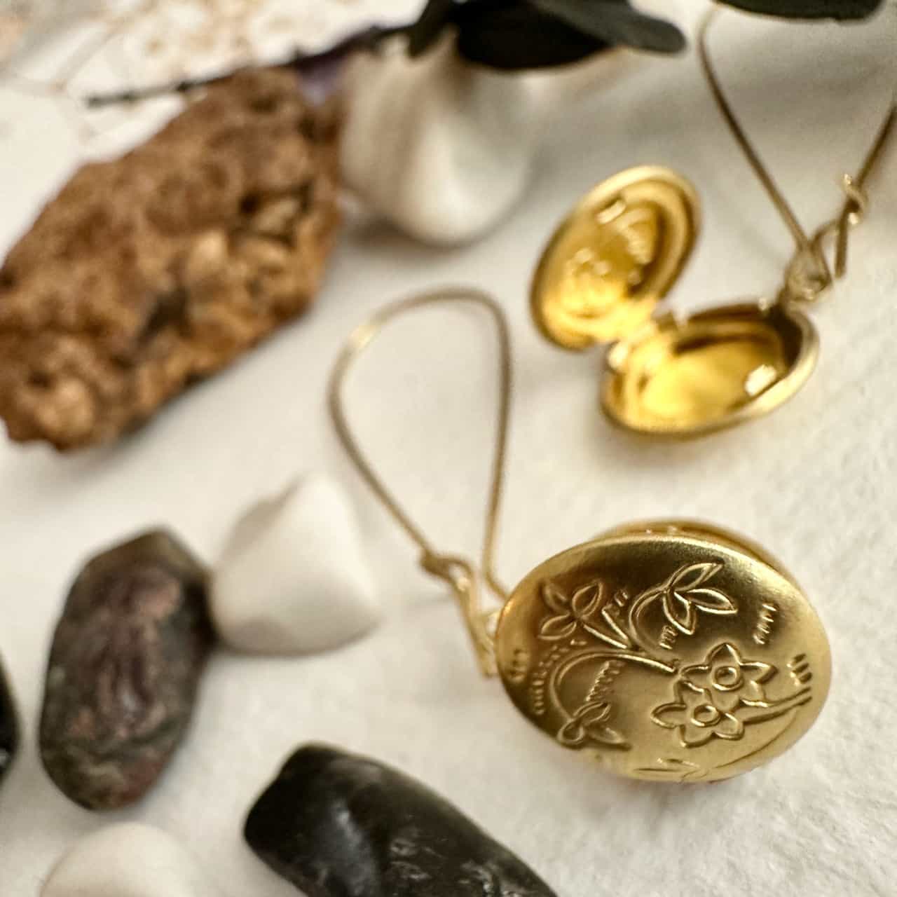 Cedarburg Brass Locket Drop Earrings