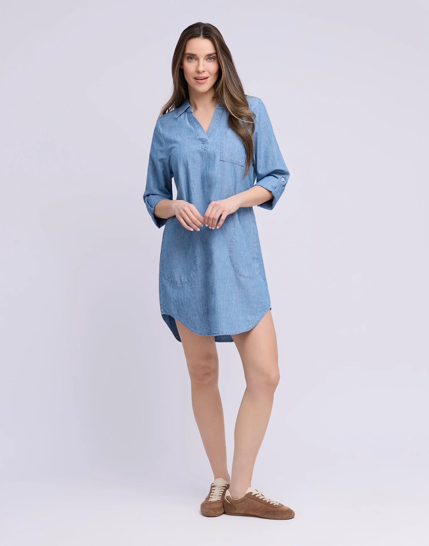 Chambray V-Neck Dress - Ava
