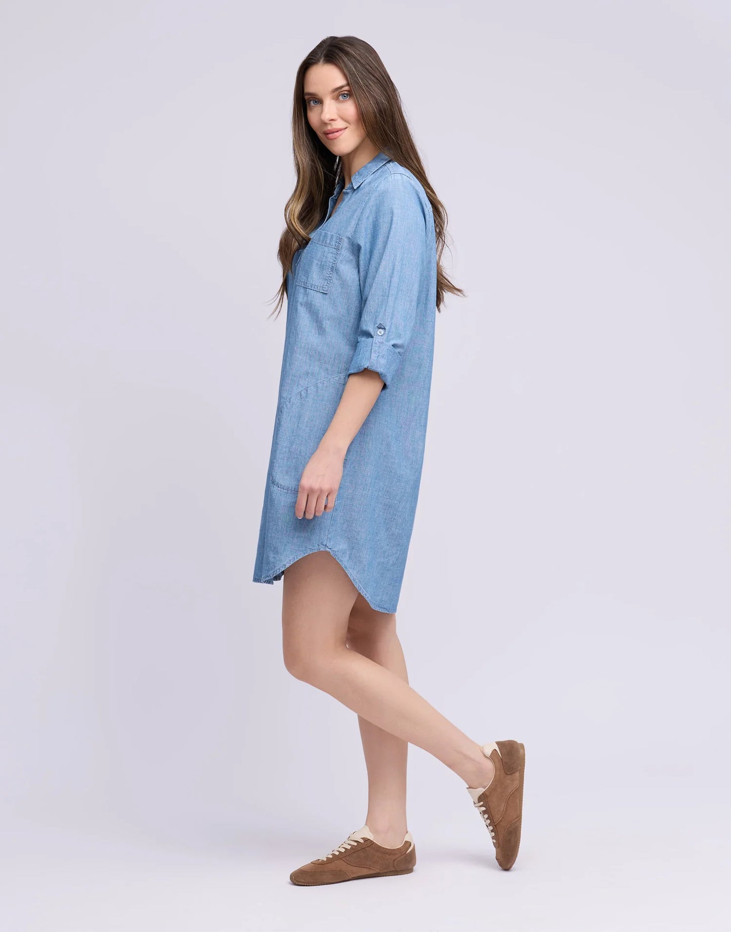 Chambray V-Neck Dress - Ava