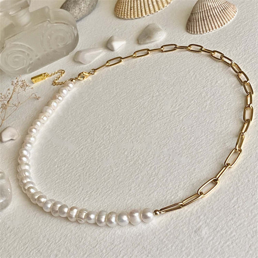 Champs Élysées Freshwater Pearl and Gold Paperclip Chain Necklace