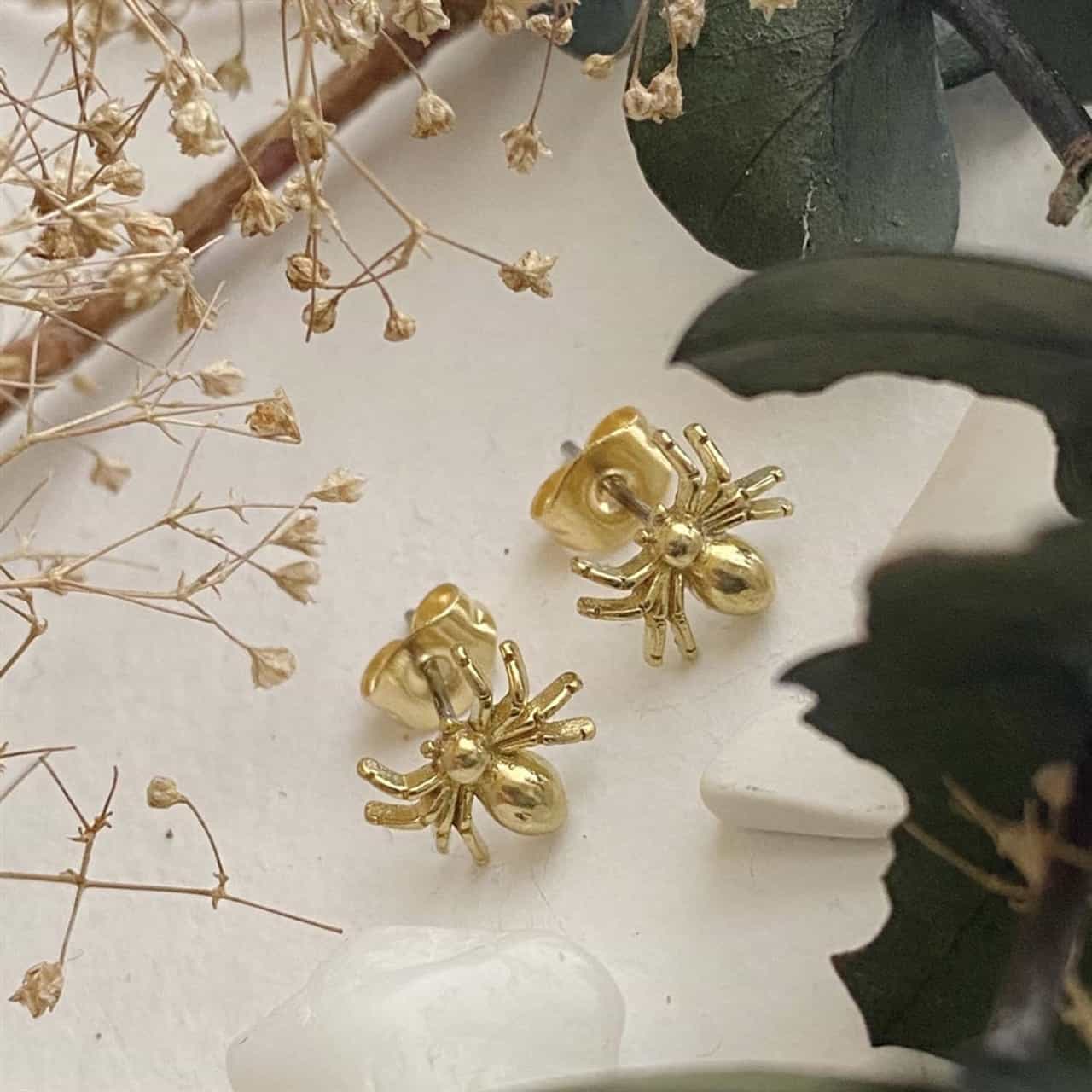 Charlotte Raw Brass Spider Stud Earrings