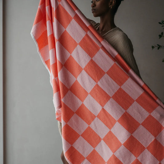Checkerboard Towel - Coral
