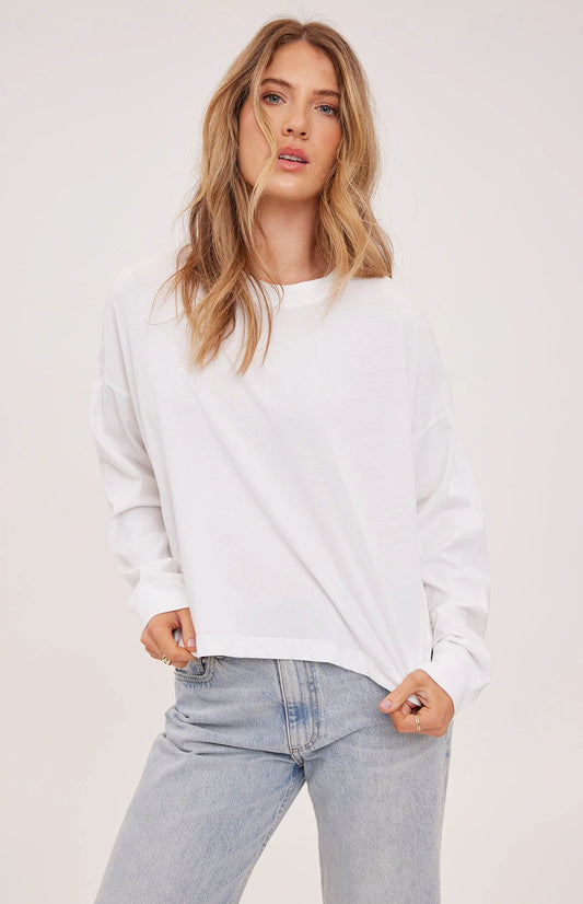 Christy Cotton Long Sleeve Top - White