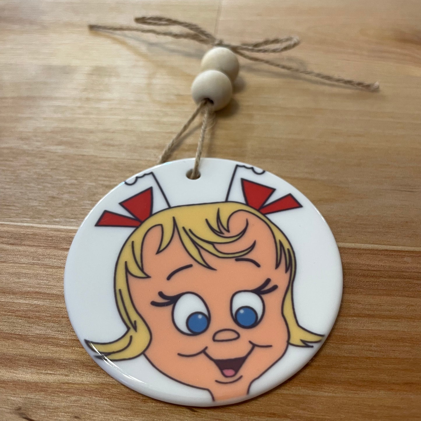 Cindy Loo Head Ceramic Ornament with Wood Beads