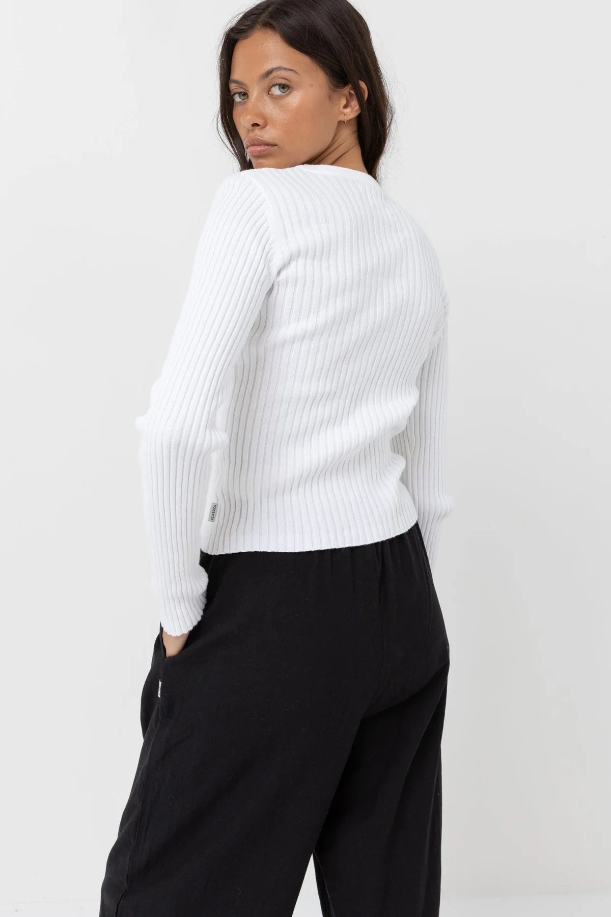 Classic Knit Long Sleeve Top - White