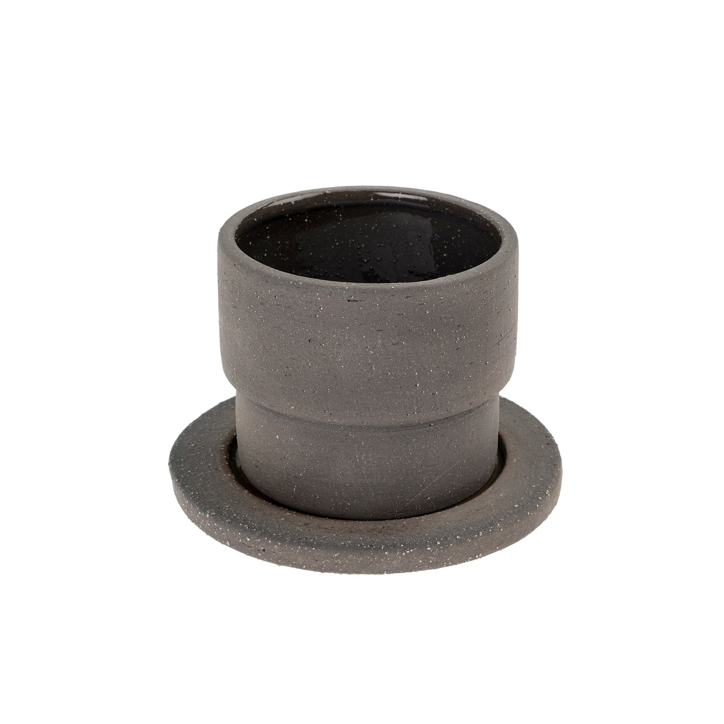 Clay Pot with Saucer - Raw Black