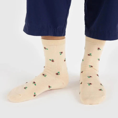 Crew Sock - Cream Rosette
