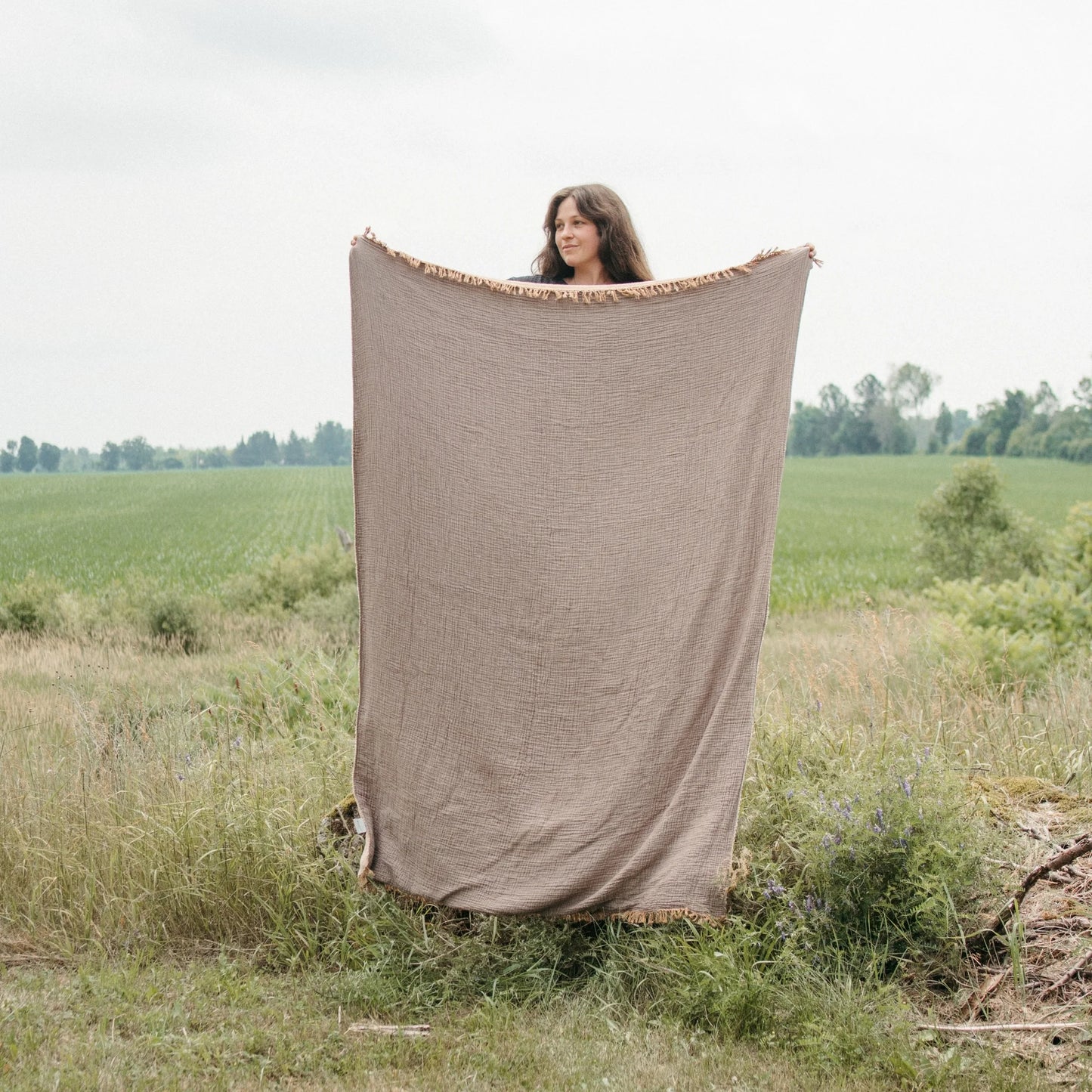 Crinkle Fleece Lined Throw - Bison