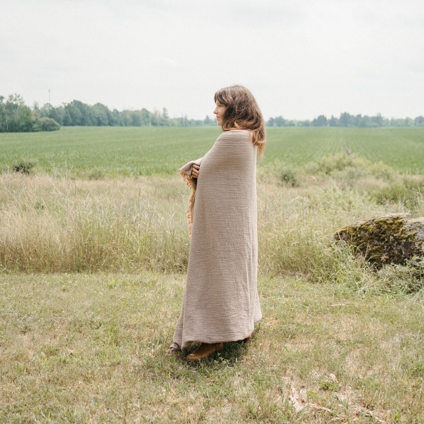 Crinkle Fleece Lined Throw - Bison