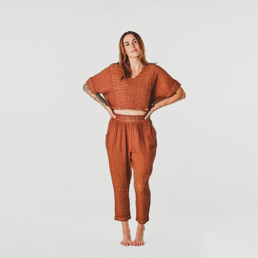 Crinkle Slouchy Pants - One-Sized - Terracotta