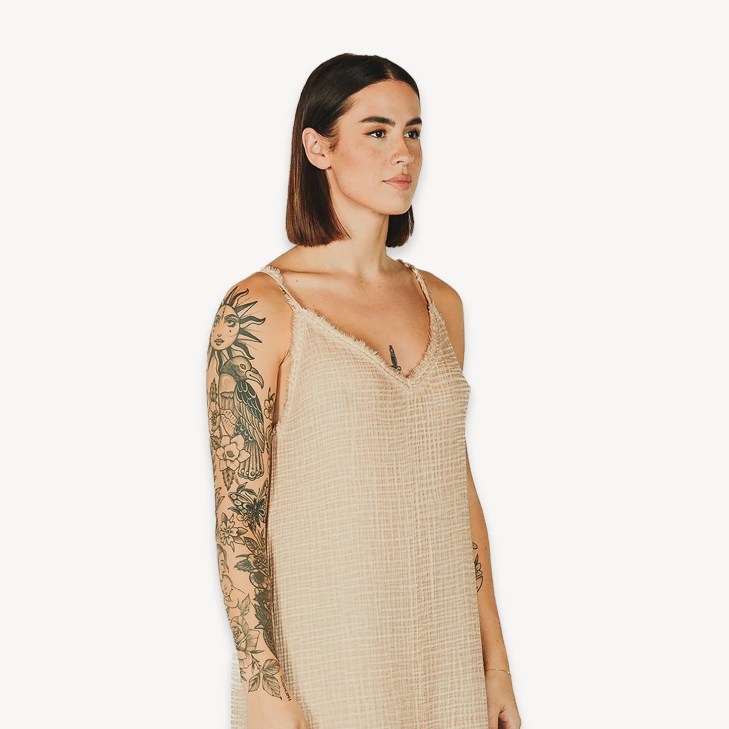 Crinkle Strappy Dress - One Sized - Beige