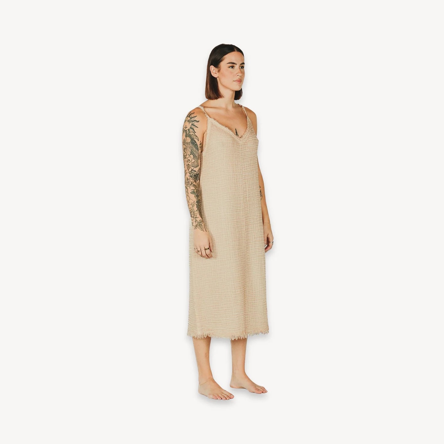 Crinkle Strappy Dress - One Sized - Beige