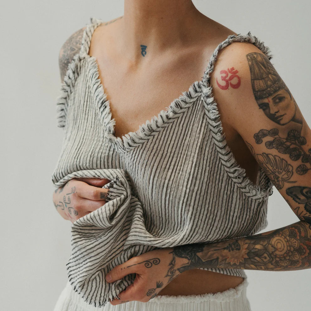 Crinkle Strappy Top - Charcoal