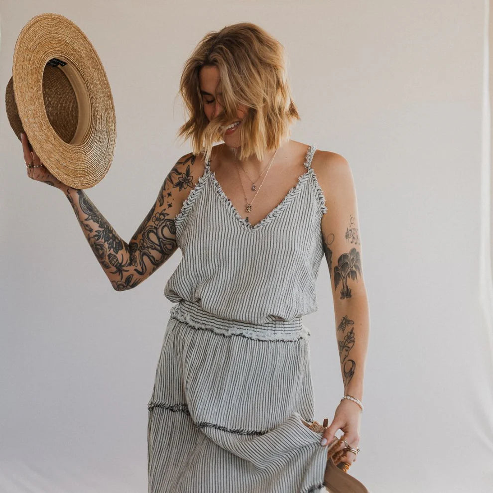 Crinkle Strappy Top - Charcoal