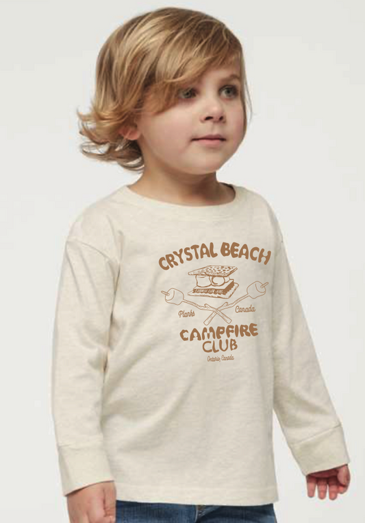 Crystal Beach Campfire Club Kids Long Sleeve - Light Heather