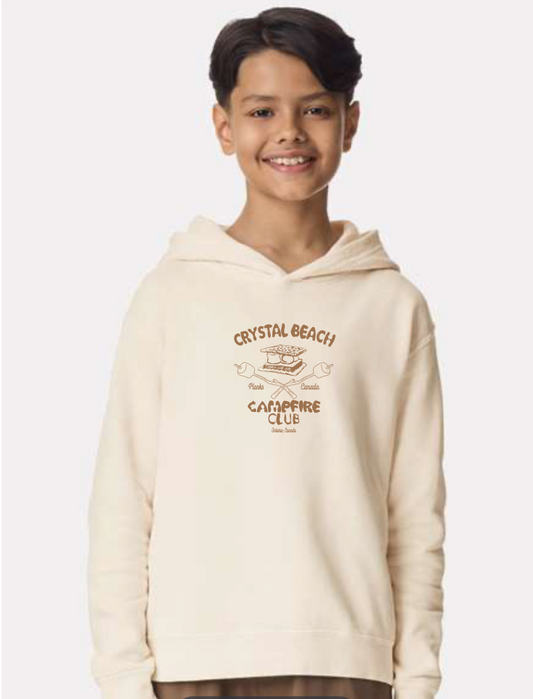 Crystal Beach Campfire Club Youth Hoodie - Cream