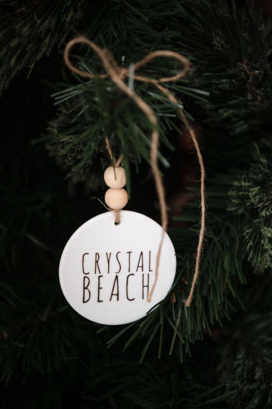 Crystal Beach Ceramic Ornament with Wood Beads